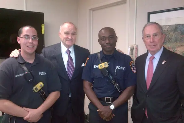 Police Commissioner Kelly and Mayor Bloomberg with EMT Brandon Hernandez